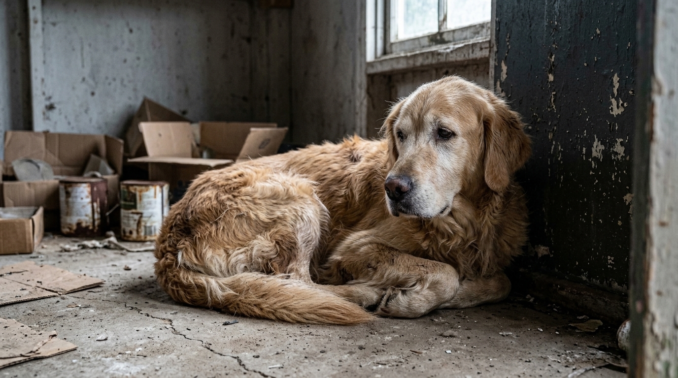 Boy Sitting Quietly Beside a Recovering Dog