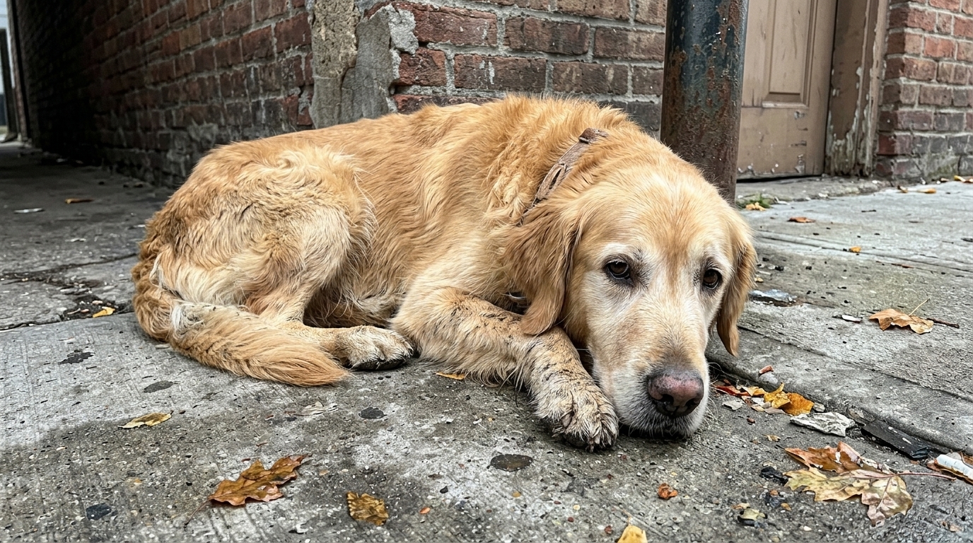 Boy Sitting Quietly Beside a Recovering Dog