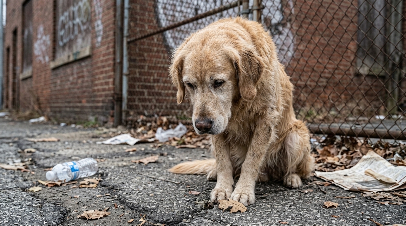 Boy Sitting Quietly Beside a Recovering Dog