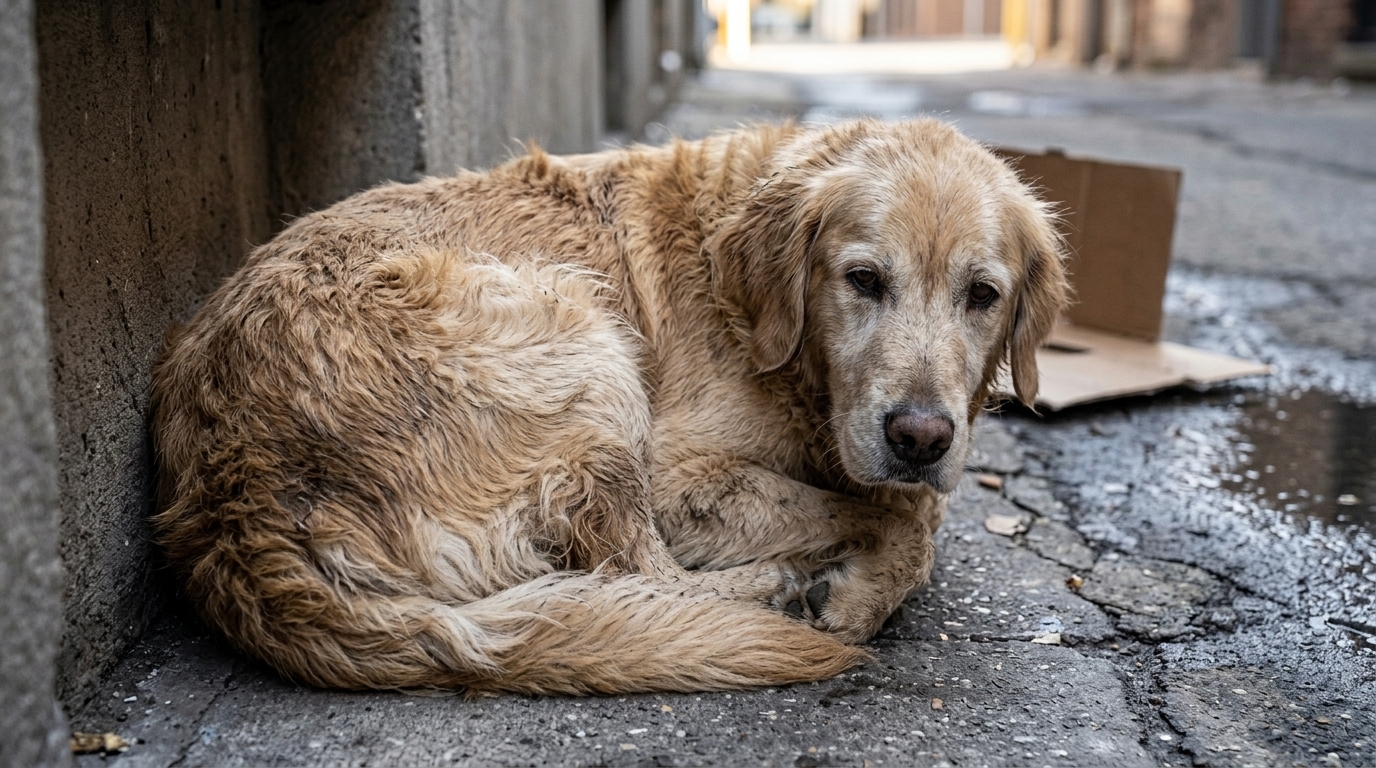 Boy Sitting Quietly Beside a Recovering Dog