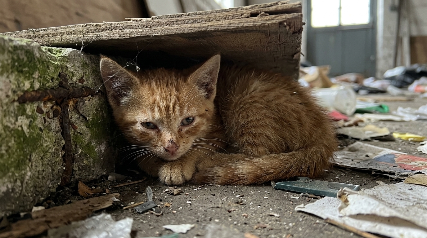 Girl Building a Cardboard Tunnel for a Kitten