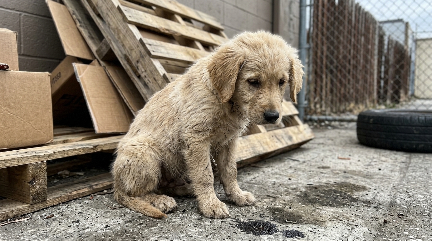Little Boy Helping Feed a Rescued Puppy in a Backyard