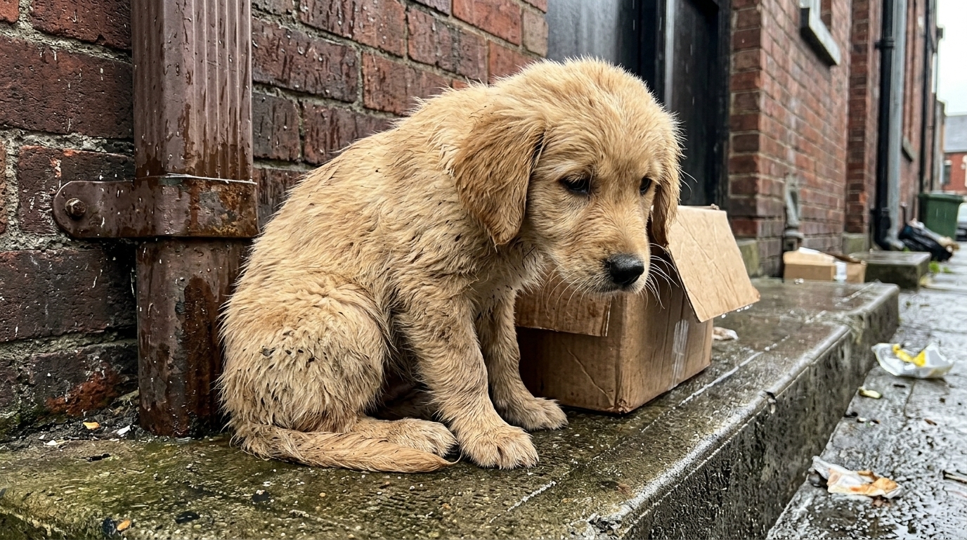 Little Boy Helping Feed a Rescued Puppy in a Backyard
