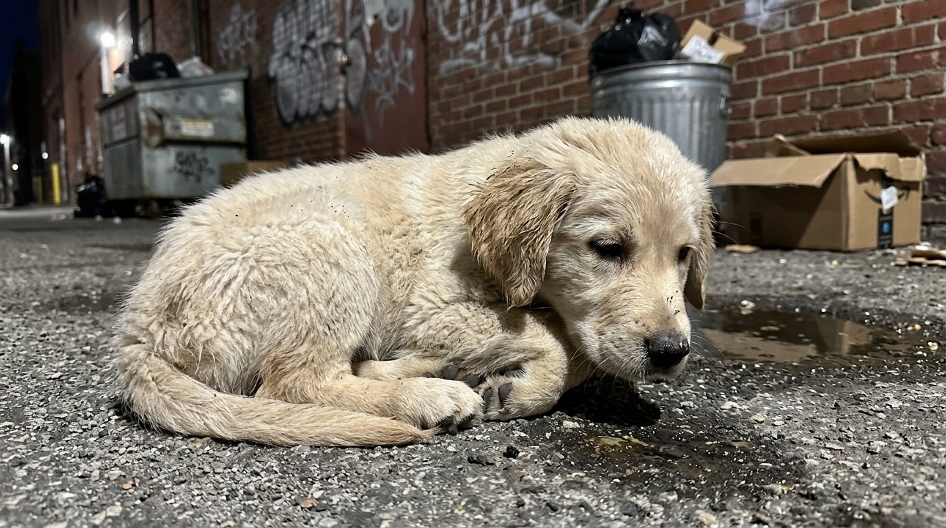 Little Girl Helping a Puppy Under a Park Bench 1