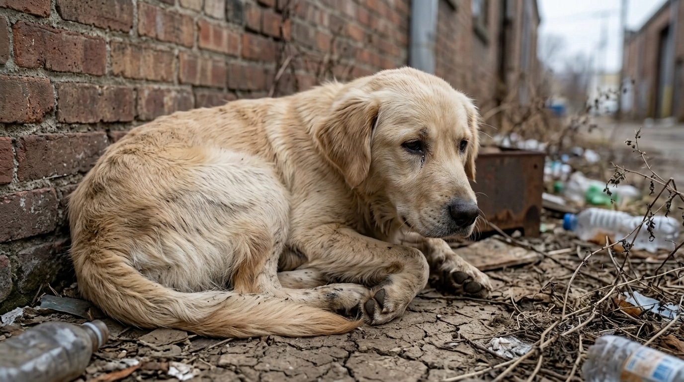 Little Puppy Waiting Near a School Gate
