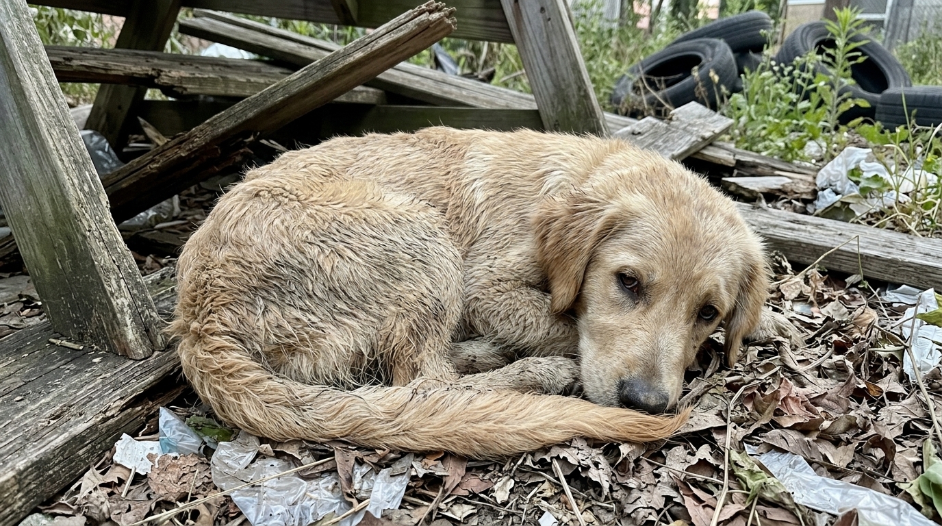 Little Puppy Waiting Near a School Gate
