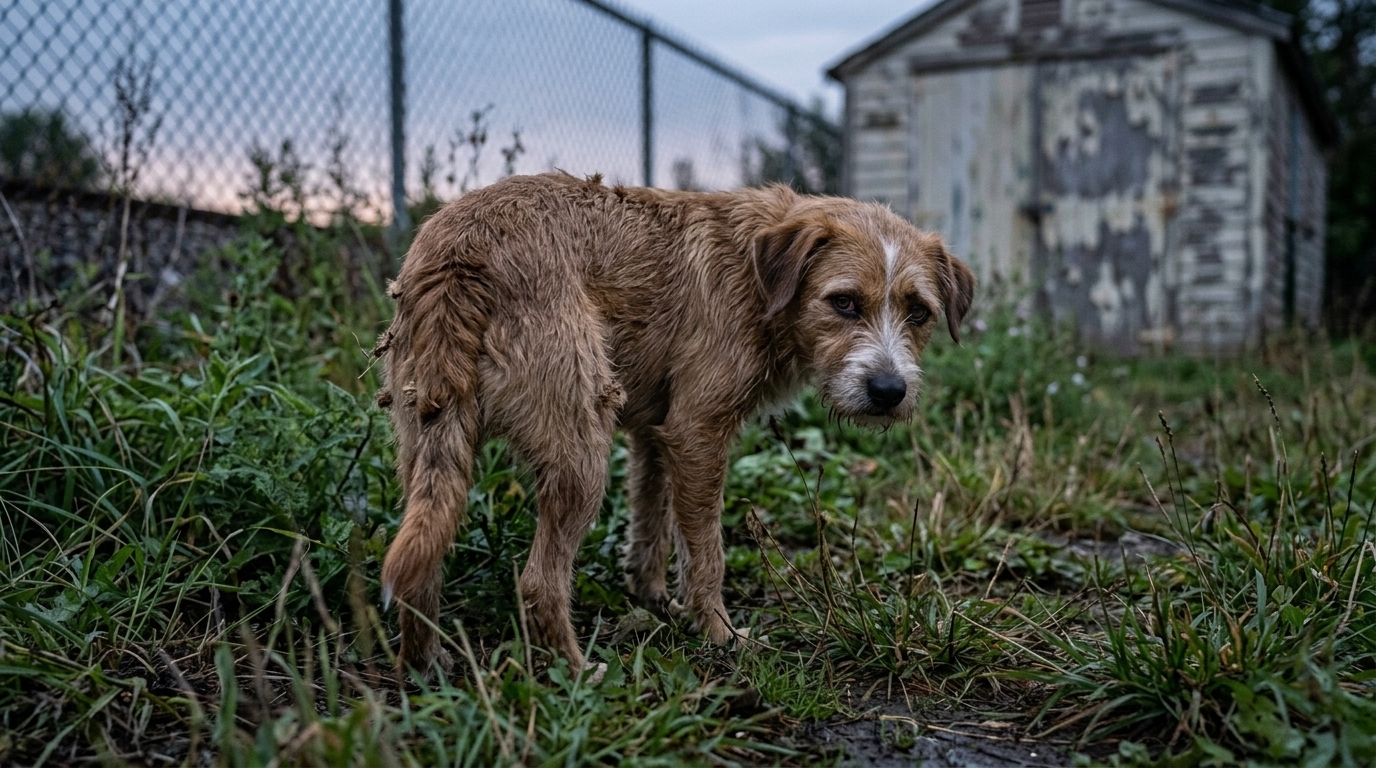 Puppy Comforted During Rain From Inside a Home