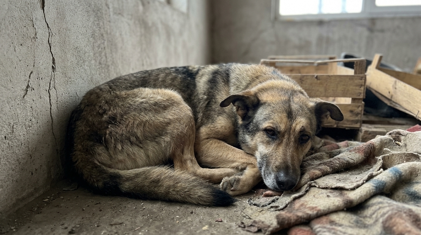 Rescue Dog Learning to Walk on Grass 