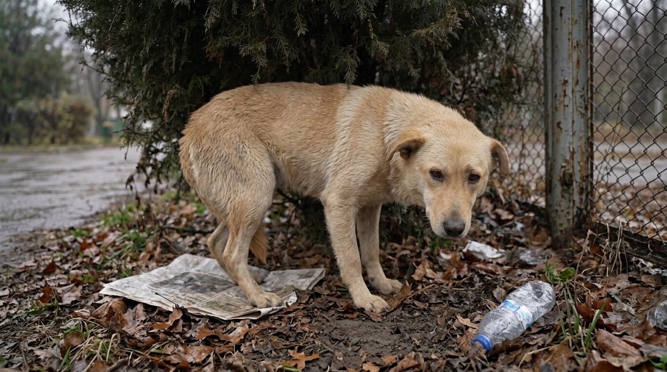 Rescuer Offering Water to a Dog Near a Fence