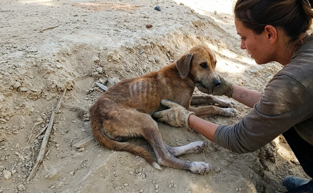 Milo Was Too Weak to Leave the Dirt, but He Still Looked Up When Help Arrived