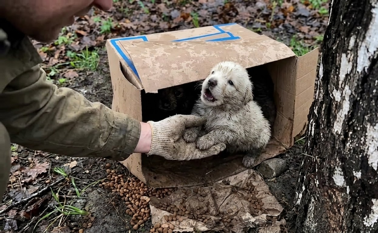 A Forgotten Box in the Forest Hid Two Puppies Waiting for Someone to Look Closer