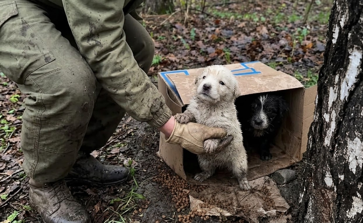 A Forgotten Box in the Forest Hid Two Puppies Waiting for Someone to Look Closer