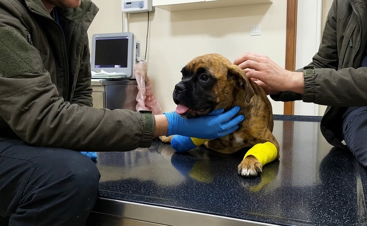 A Brindle Puppy Could Barely Stand Until Gentle Hands Carried Her to Safety