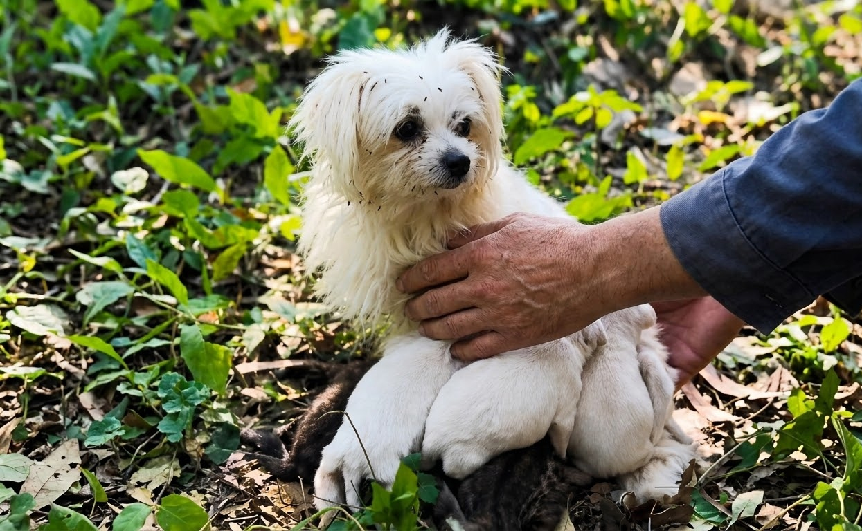 A Stray Mother Dog Was Raising More Than Her Own Litter