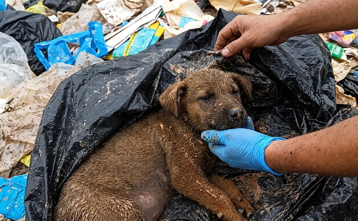 Beneath a Heap of Roadside Waste, Two Tiny Puppies Were Still Alive