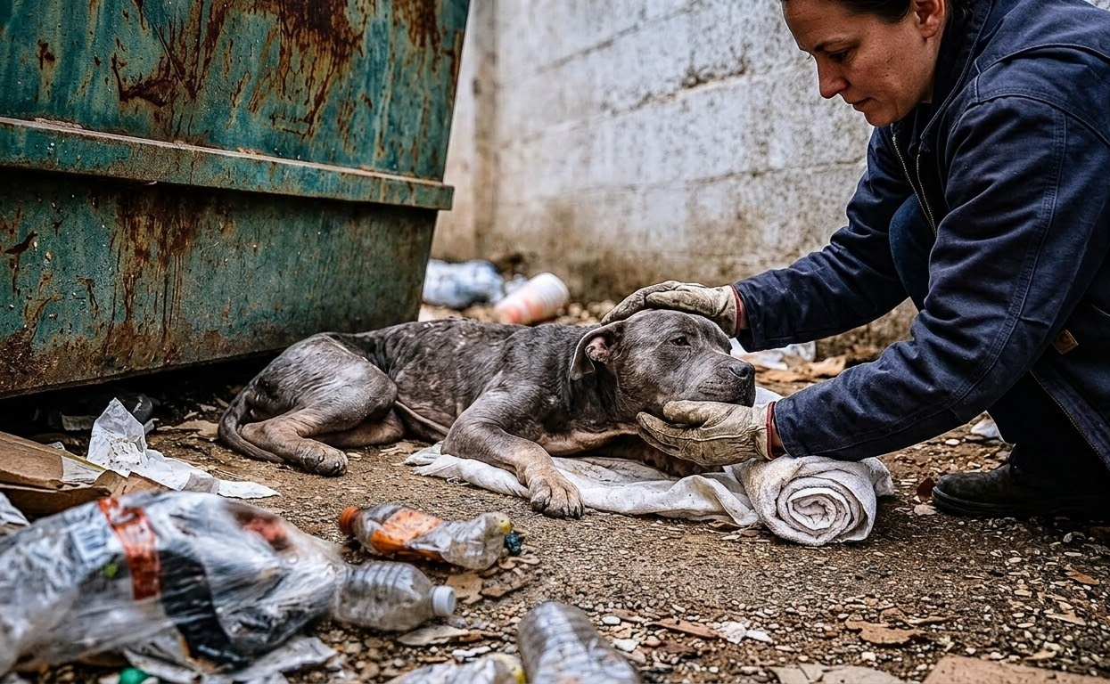 A Weak Dog Lay Beside a Dumpster Until One Stranger Chose to Come Closer