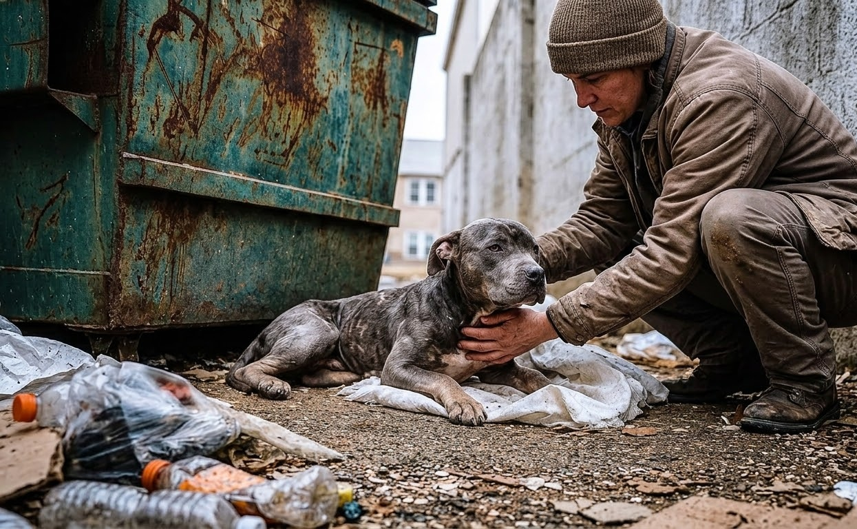 A Weak Dog Lay Beside a Dumpster Until One Stranger Chose to Come Closer