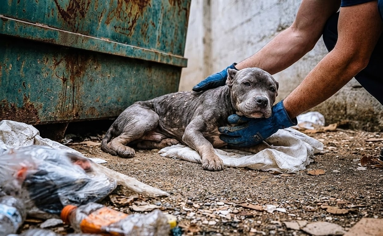 A Weak Dog Lay Beside a Dumpster Until One Stranger Chose to Come Closer