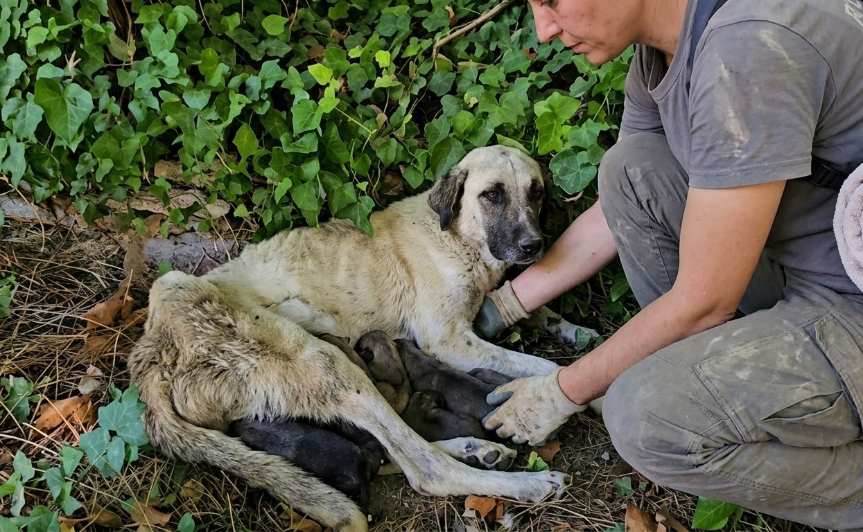 A Mysterious Growl in the Palms Led to a Mother Dog and 11 Lives Depending on Her