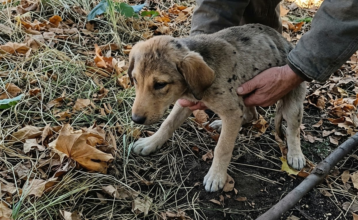 A Puppy Lay Silent Beneath a Roadside Tree Until Someone Finally Carried Him Away