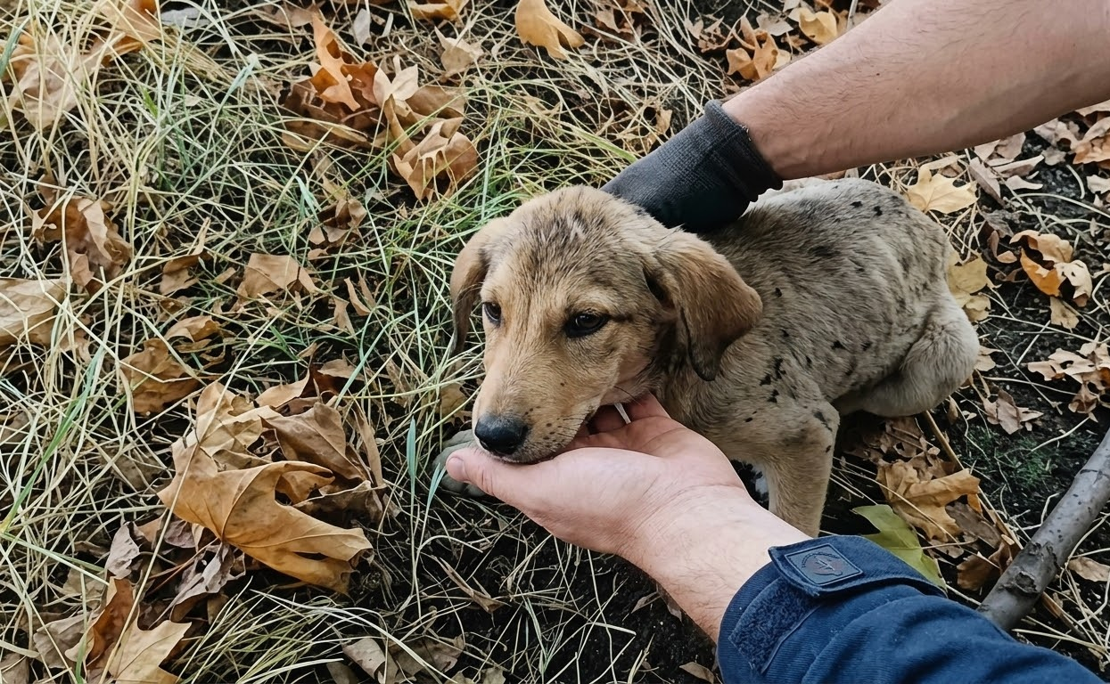 A Puppy Lay Silent Beneath a Roadside Tree Until Someone Finally Carried Him Away