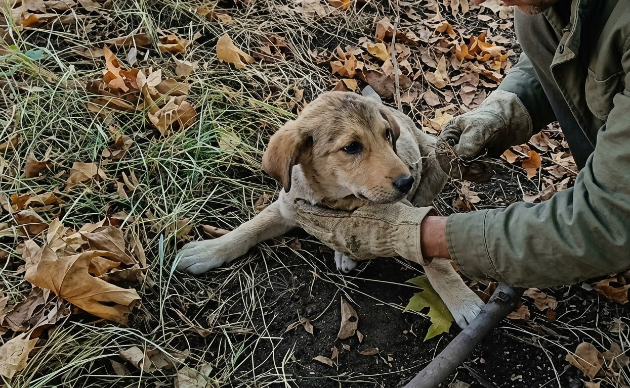 A Puppy Lay Silent Beneath a Roadside Tree Until Someone Finally Carried Him Away