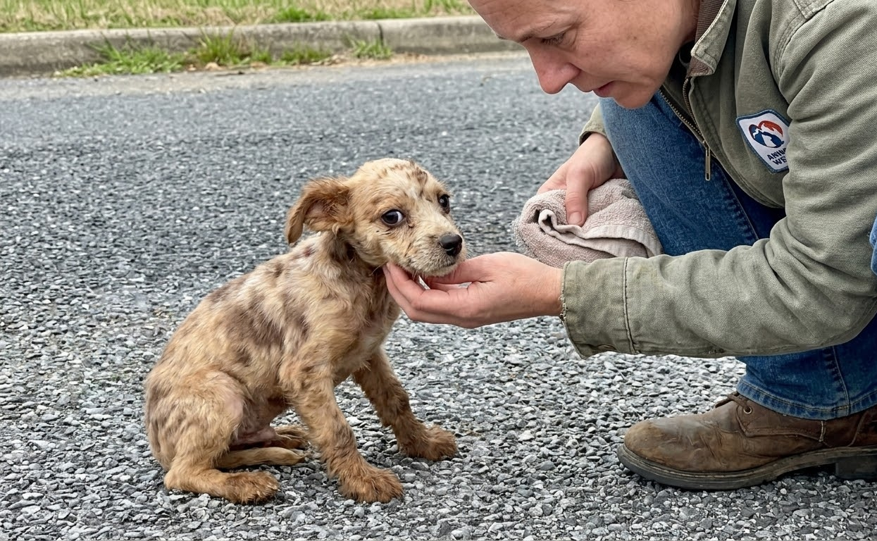 A Motionless Puppy on an Empty Road Was Given the Chance to Start Again