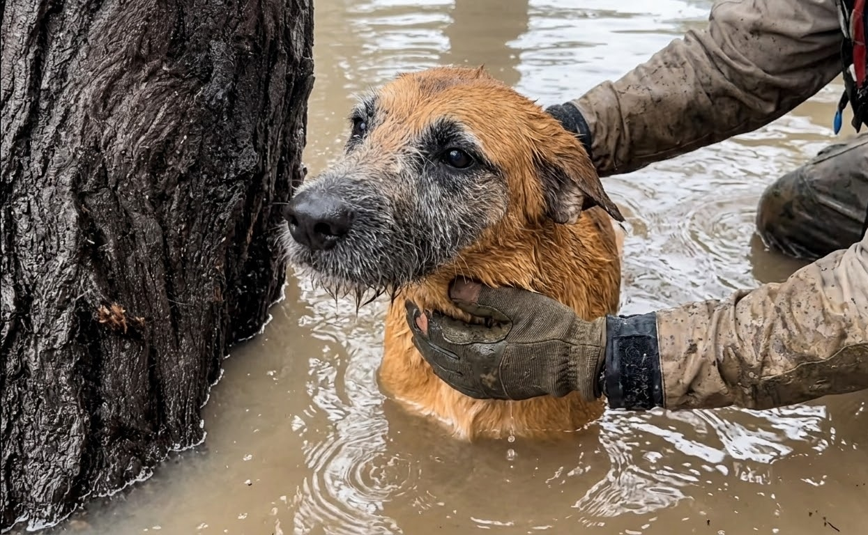 Trapped in Rising Floodwater, a Terrified Dog Had to Learn to Trust the Hand Reaching for Him