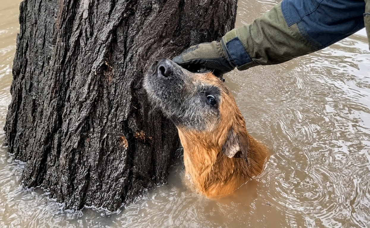 Trapped in Rising Floodwater, a Terrified Dog Had to Learn to Trust the Hand Reaching for Him
