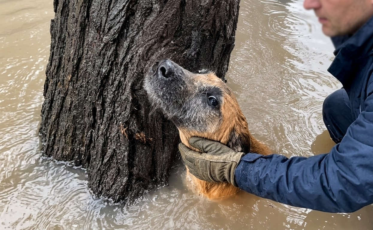 Trapped in Rising Floodwater, a Terrified Dog Had to Learn to Trust the Hand Reaching for Him