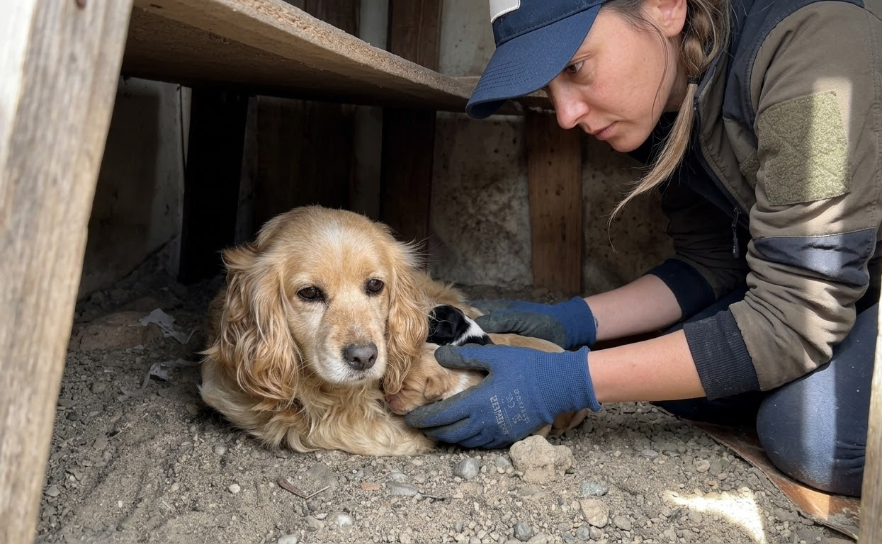 A Cocker Spaniel Was Found Shivering With Four Newborn Puppies—and Refused to Leave Their Side
