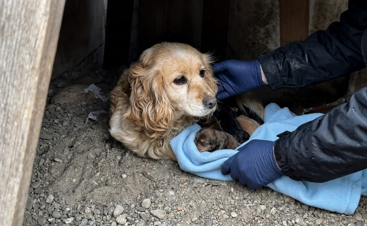 A Cocker Spaniel Was Found Shivering With Four Newborn Puppies—and Refused to Leave Their Side