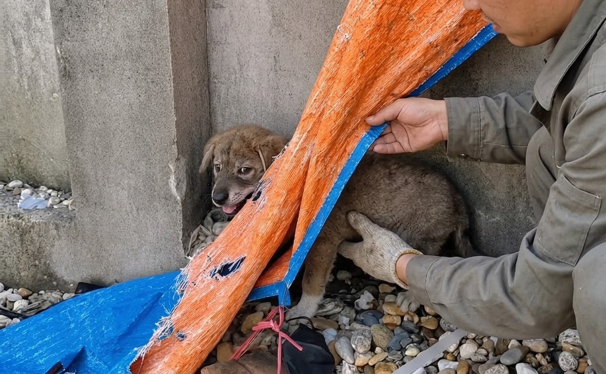 A Frightened Puppy Hid Beneath a Tarp Until One Patient Rescuer Earned Its Trust