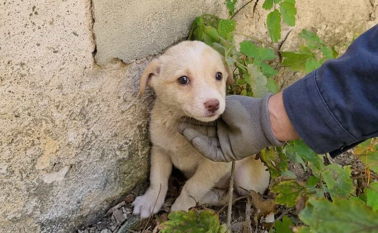 A Tiny White Puppy Hid Among the Ruins Until One Gentle Hand Reached Her