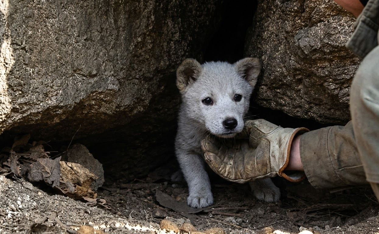 Beneath a Mountain Boulder, a Starving Mother Dog Was Still Protecting Her Puppies