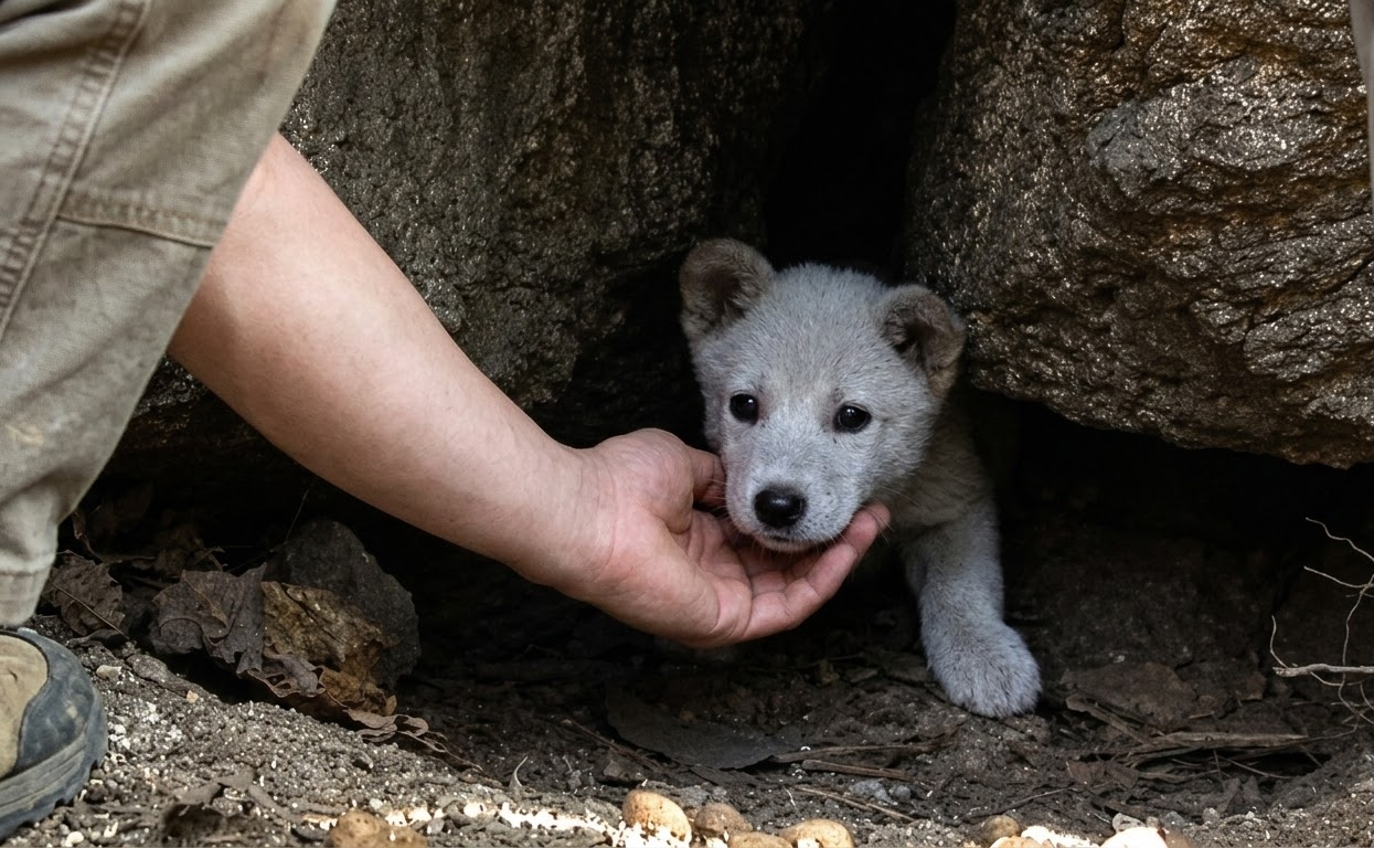 Beneath a Mountain Boulder, a Starving Mother Dog Was Still Protecting Her Puppies