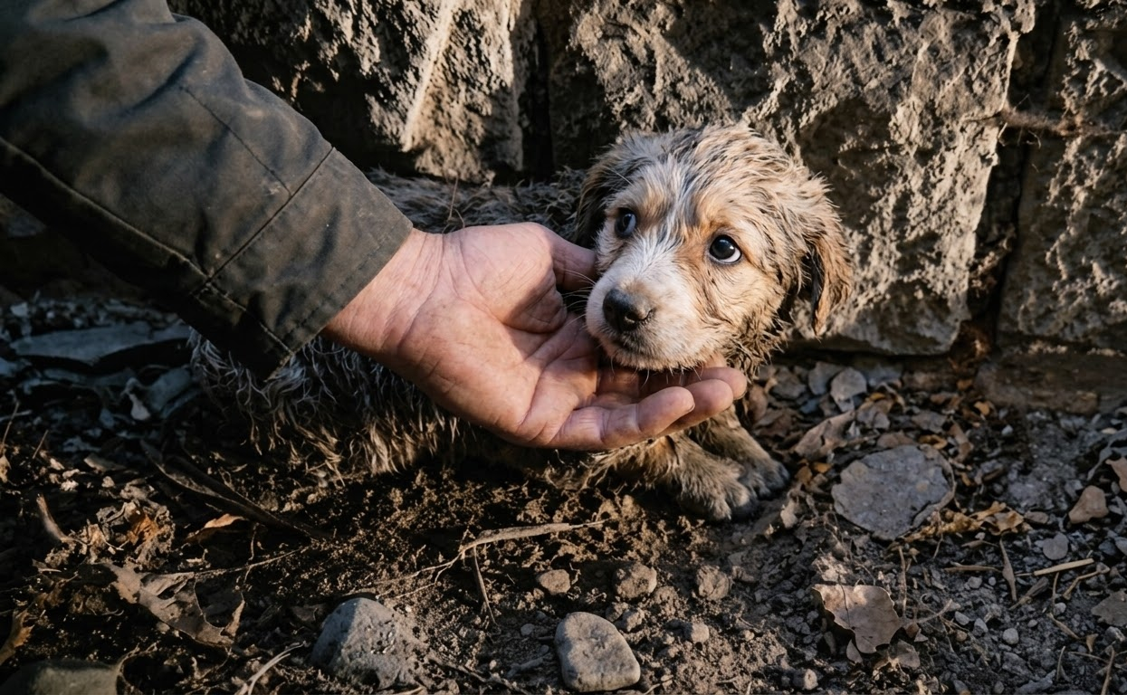 A Tiny Puppy Crawled Out of the Brush and Chose to Trust the People Who Found Her