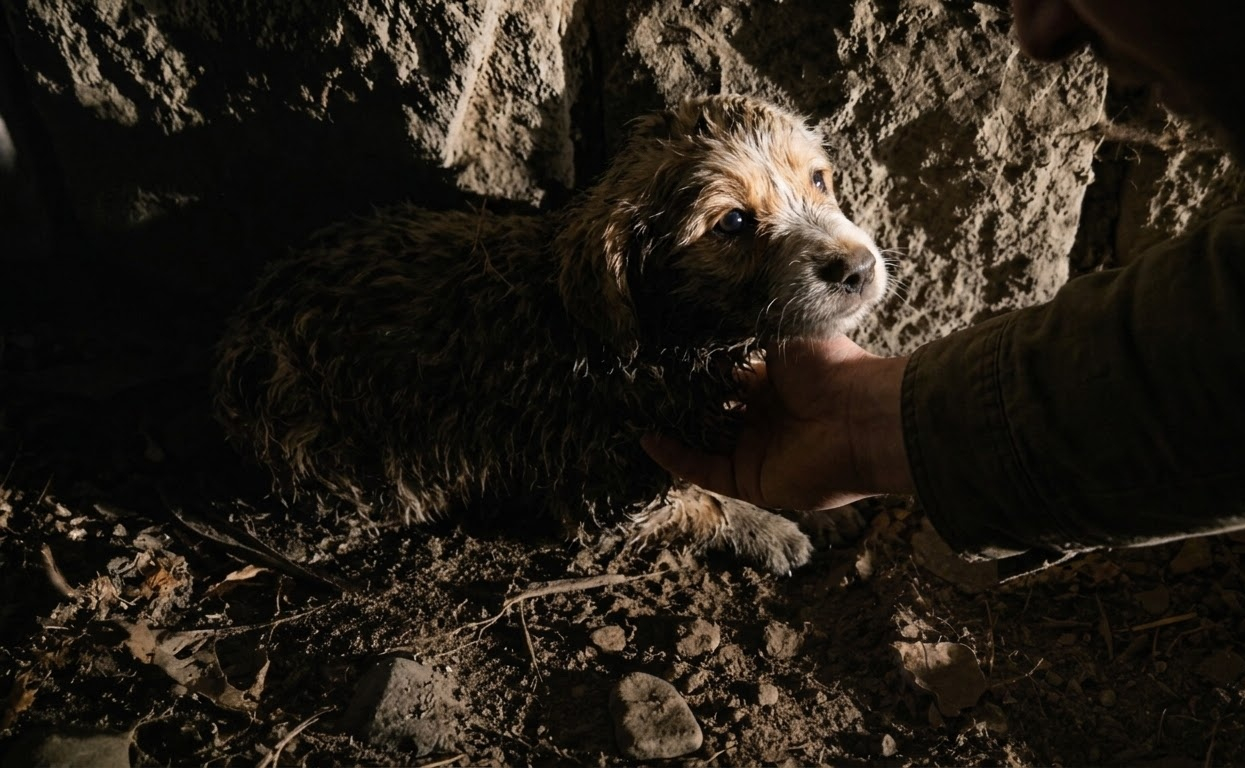 A Tiny Puppy Crawled Out of the Brush and Chose to Trust the People Who Found Her