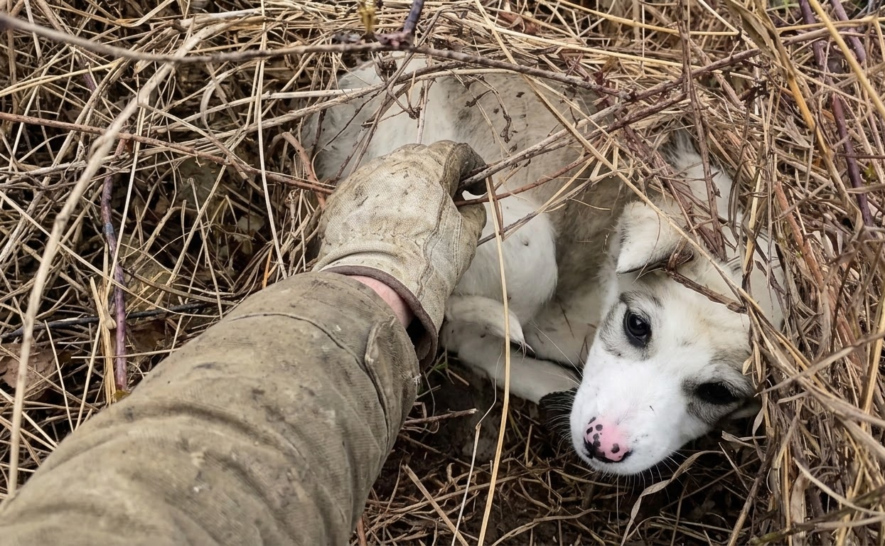 Alone in the Brambles, a Frightened Puppy Finally Let Someone Carry Her to Safety