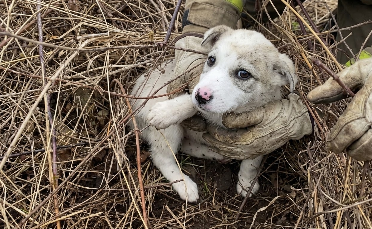 Alone in the Brambles, a Frightened Puppy Finally Let Someone Carry Her to Safety