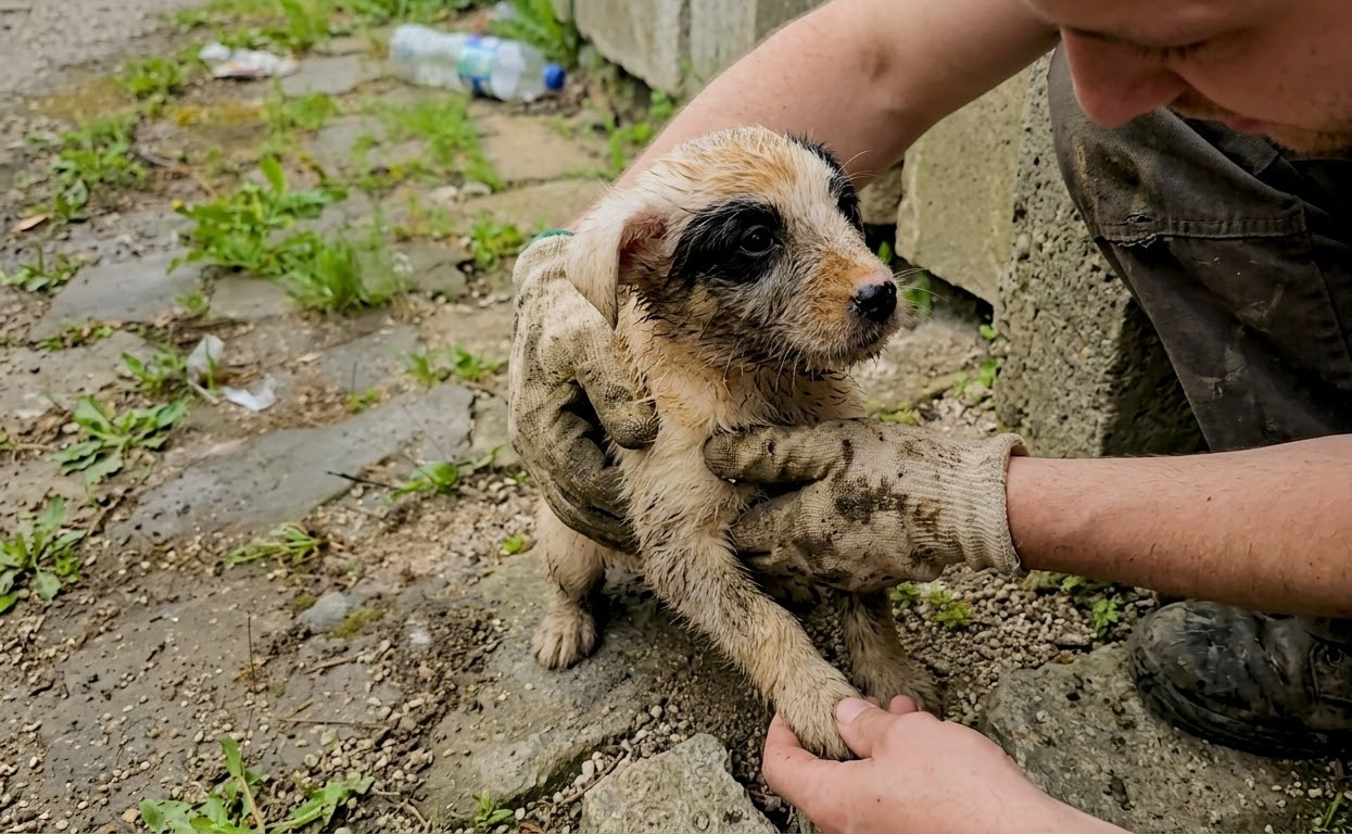 A Soaked Puppy Had Nowhere to Hide Until Rescuers Found Him in the Rain