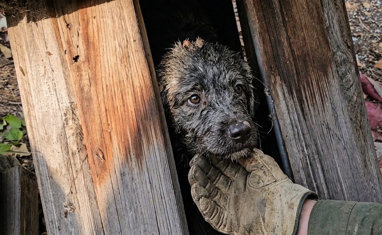 Hidden Inside a Wooden Spool, a Filthy Puppy Finally Found a Safe Place to Rest