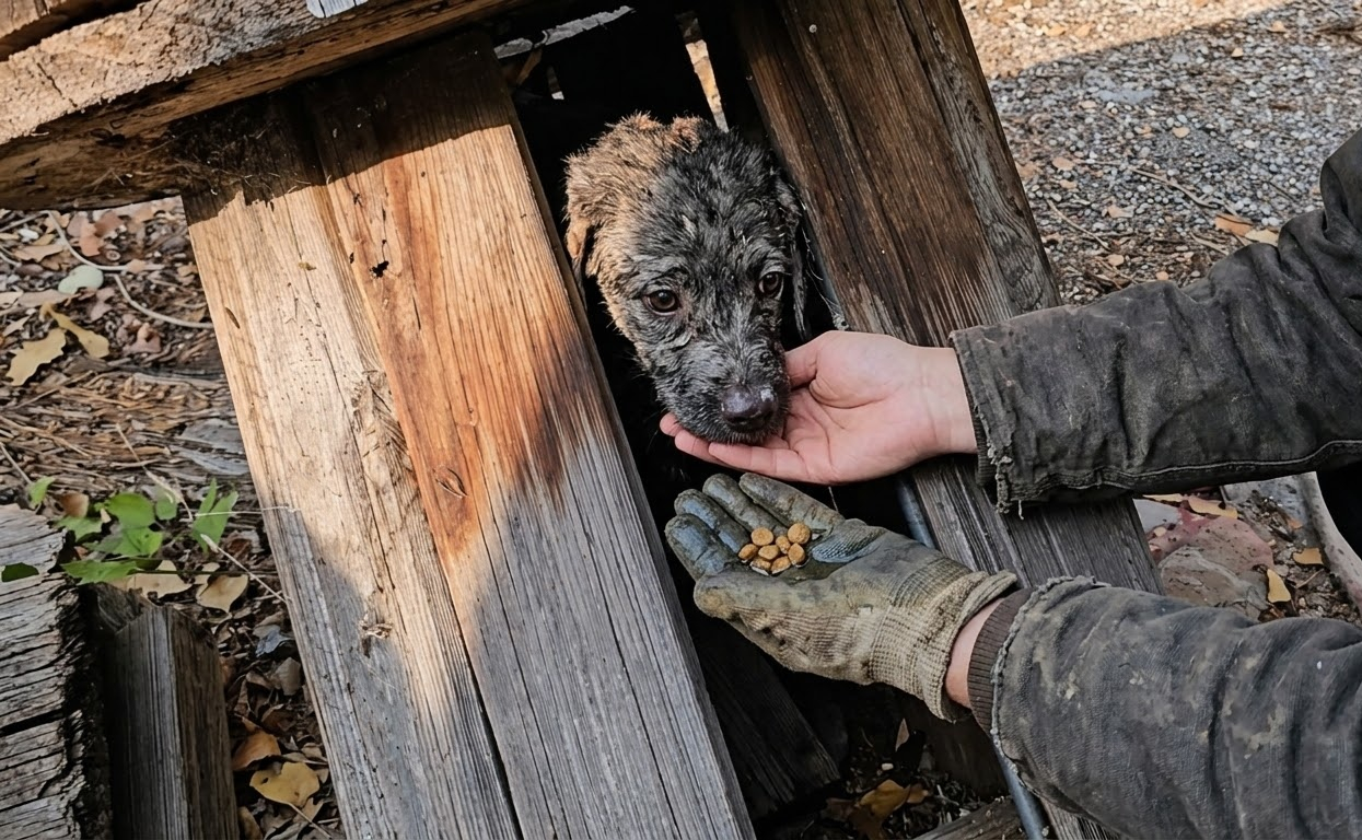Hidden Inside a Wooden Spool, a Filthy Puppy Finally Found a Safe Place to Rest