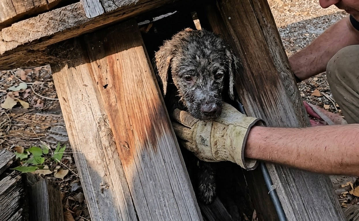 Hidden Inside a Wooden Spool, a Filthy Puppy Finally Found a Safe Place to Rest