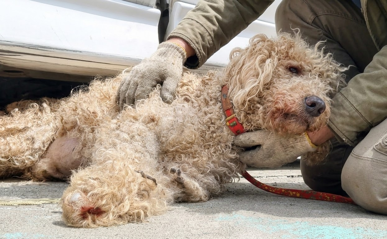 Milton Was Hiding Under a Car With Wounds No Senior Dog Should Have Faced Alone