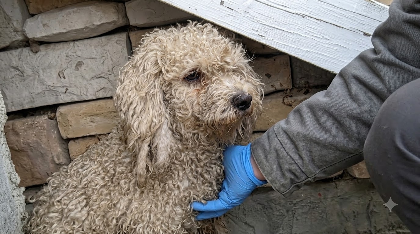 Under a Staircase, a Frightened Poodle Finally Stopped Running