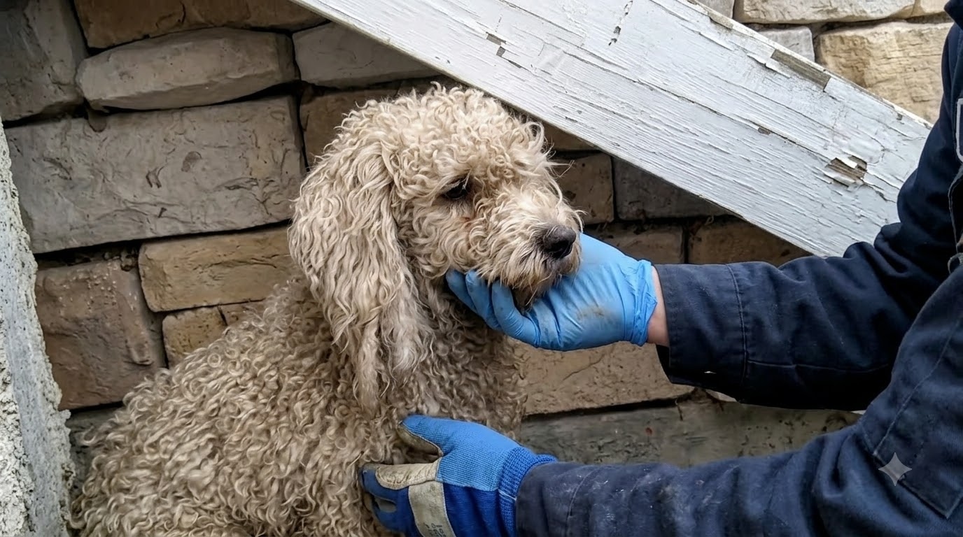 Under a Staircase, a Frightened Poodle Finally Stopped Running