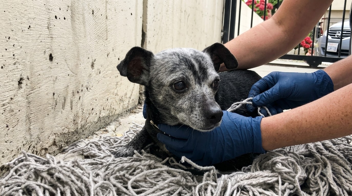 After Collapsing on an Old Mop, a Senior Dog Finally Found a Safe Place to Rest