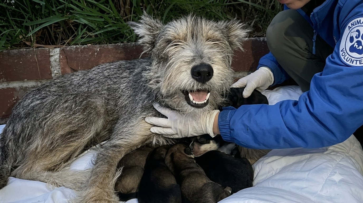 A Mother Dog Stepped From the Bushes Only After All Six Puppies Were Safe