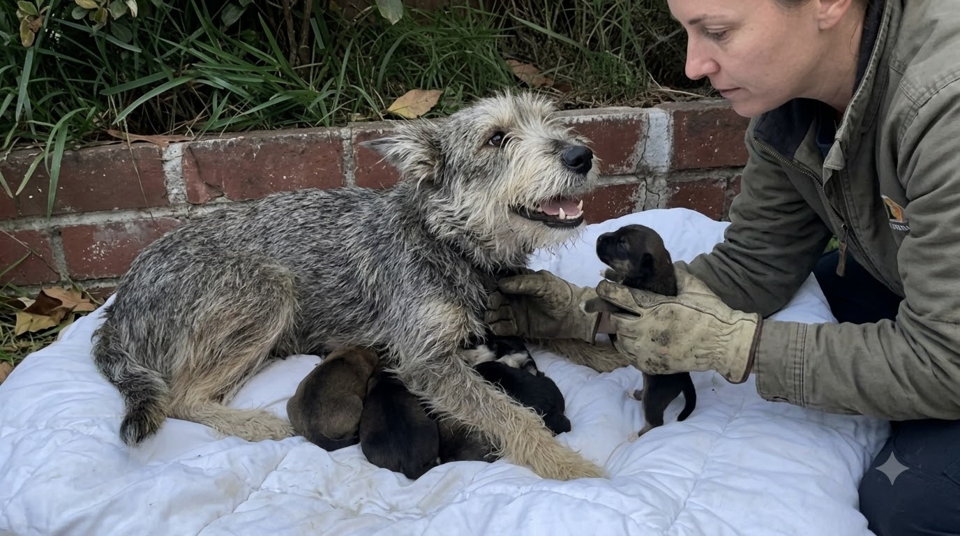 A Mother Dog Stepped From the Bushes Only After All Six Puppies Were Safe